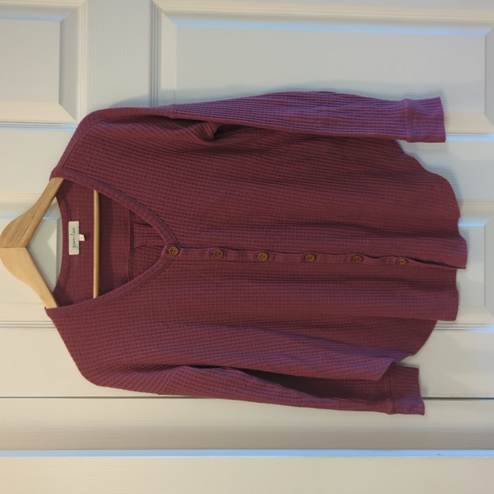 Waffle thermal rose long sleeve button up shirt